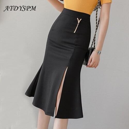 ATDYSPM Women Skirts Elegant Office Lady OL Skirts 2020 SummerAutumn New Fashion Elastic Wild Ruffles Package Hip Woman Skirt