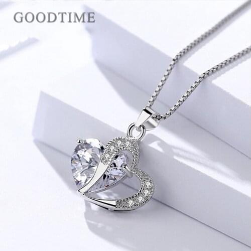 Luxury Necklace Pure 925 Sterling Silver Jewelry For Women Love Heart Crystal Pendant Necklace For Lady Girl Valentines Day
