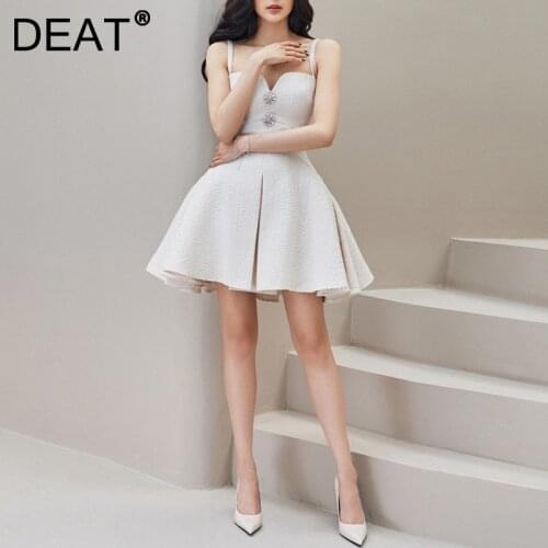 DEAT Women Dress Weave Sleeveless Strapless Diamonds Slim Sling Formal Style Elegant Dresses 2021 New Summer Fashion 15JK648