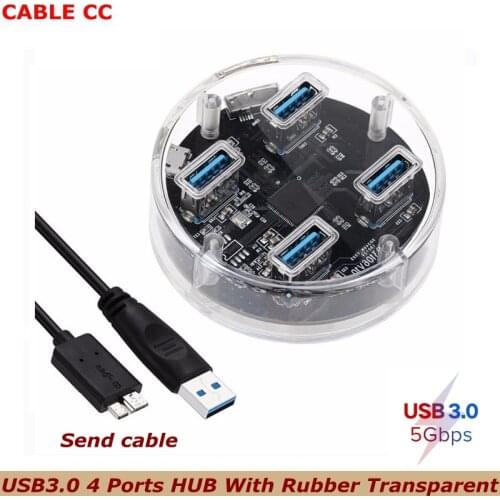 1pcs USB3.0 4 Ports HUB With Rubber Transparent for Desktop Laptop Reserced External Power Supply
