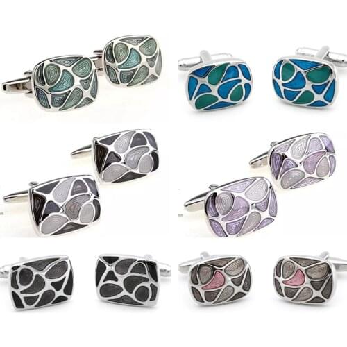 10pairs/lot Enamel Fingerprint Pattern Cufflinks Copper Plating Cuff Links Mens Jewelry Accessory Wholesale