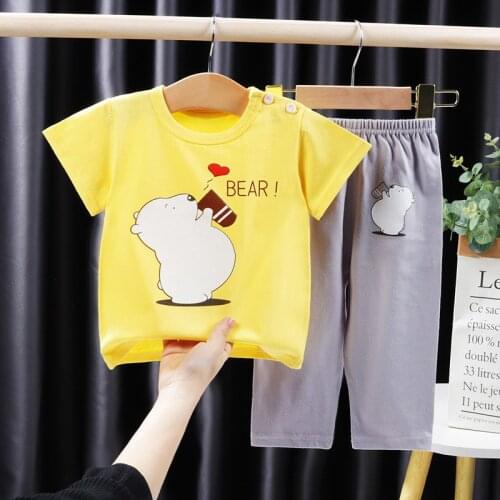 2021 New Kids Set Baby Short Sleeve+pants 2 Piece Set Children Summer Clothes Girl Set Boys Clothes Pure Cotton Suit