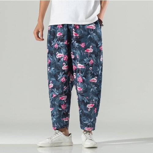 Summer Thin Printed Lantern Harem Pants 2021 Men Look Thin Loose Sports Trousers Nine-point Casual Pants Streetwear Sweatpants