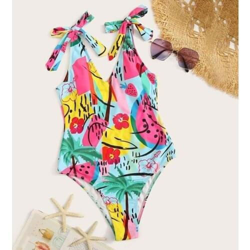 Girls swimwear Ladies Swimsuit Womens Solid Color One-piece Watermelon Print Deep V Sexy buckle Design Bikini купальник