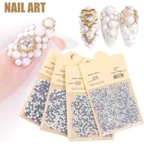 Nail Decoration Solid White Glass Stickers AB Color Nail Jewelry Decorations Flat Bottom Plastic Rhinestones Nails Accesorios