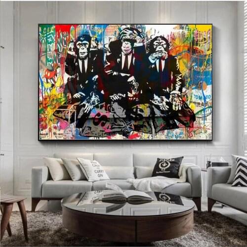 Graffiti Chimpanzee Wearing Headphones Thinking Canvas Painting Posters and Prints Wall Art Pictures for Living Room Home Decor