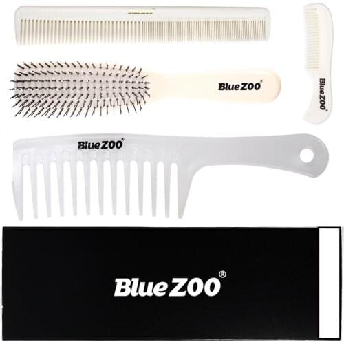 Blue ZOO Wide-Tooth Comb Ribs Comb Large Tooth Comb Heat-Resistant Anti-Static Hairdressing Comb White 4-Piece Set 9