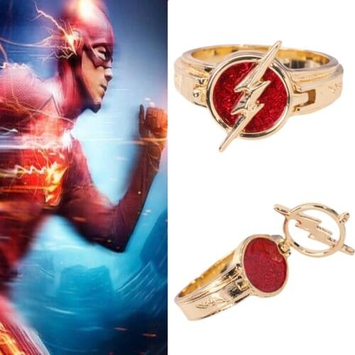 Coslive The Flash Season 5 New Flash Ring Jewelry Gold with Red Ring Christmas Gift Accessories Cosplay Props