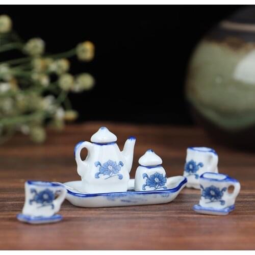 5/6pcs/set Dollhouse Miniature Dining Ware Porcelain Tea Set Dish Cup Plate Dollhouse Kitchen Living Room Decoration
