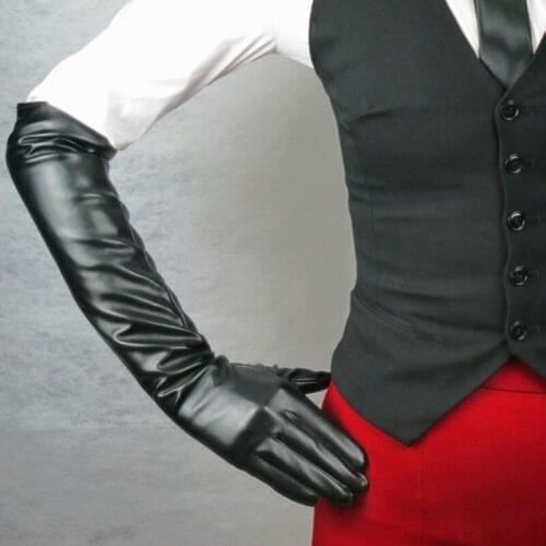 Fashion Ladies Long Gloves Ladies Simulation Leather PU 50cm Red Warm Nylon Lining TB74