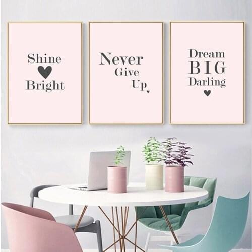 Motivational Quotes Pink Canvas Painting Nordic Fashion Minimalist Print Poster Wall Art Pictures Nursery Modern Home Decoration