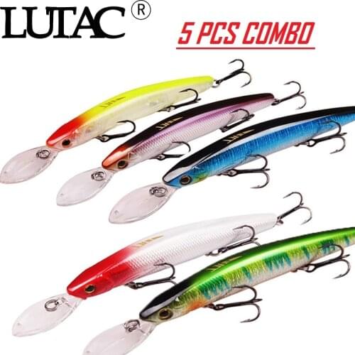 5pcs combo LUTAC 95mm9.5g Fishing lures Plastic Hard Bait Minnow Floating 2m Treble hook Pesca Wobblers Mini Crankbaits
