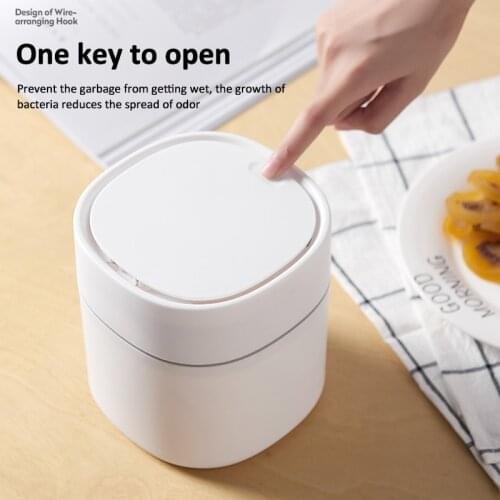 Mini Desktop Waste Bin White/Blue Trash Can Home Car Storage Bucket Accessories with Lid Garbage Bin Living Room Office
