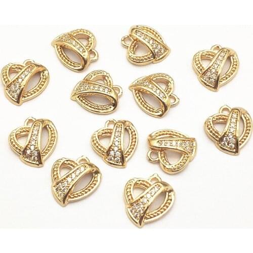 New Arrival! 13x14mm 50pcs Cubic Zirconia Heart Charm for Handmade Necklace Earring DIY Parts,Jewelry Findings & Components