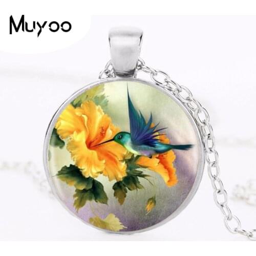 Humming Bird Round Pendant Necklace Long Chian Statement Handmade Fashion Necklace For Women HZ1