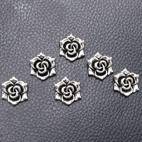 12pcs/lot Silver Plated Rose Charm Metal Pendants Necklaces Bracelets DIY Charms for Jewelry Making Accessories 18*18mm P426
