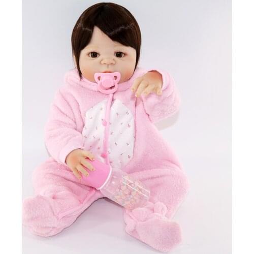 Full Silicone Bebe Reborn Girl real alive 55cm Vinyl Newborn Baby Sleeping Doll Pretty brown eyes with Magnetic Mouth girls toy
