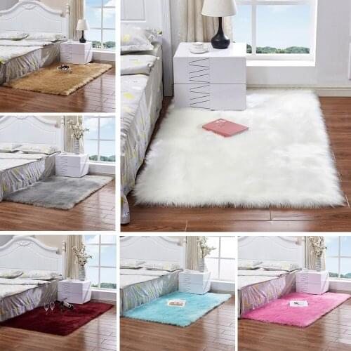 RAYUAN Luxury Rectangle Sheepskin Hairy Carpet Faux Mat Seat Pad Fur Plain Fluffy Soft Area Rug Tapetes