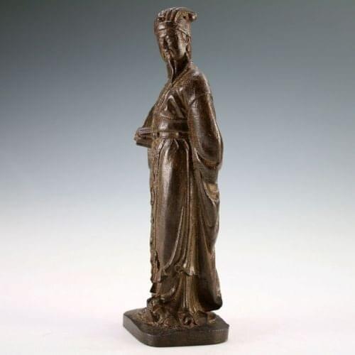 Elaborado chino clásico Vintage madera tallada a mano antigua China famosa figura "Zhu Ge Liang" estatua