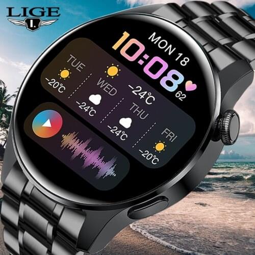 LIGE 2021 New Bluetooth Call Smart Watch Men Full Touch Screen Sports Fitness Watch IP67 Waterproof Suitable For Android IOS+Box