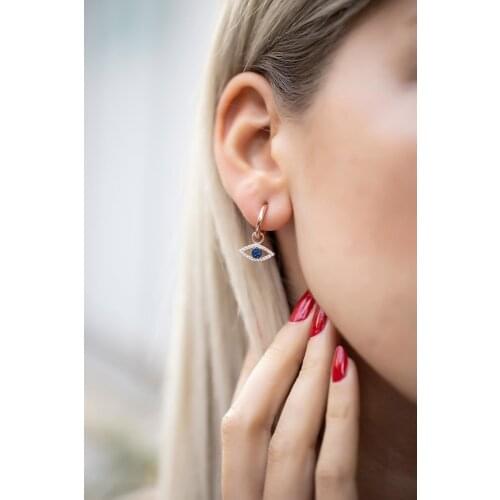 SRO Fashion Rose Plated Sapphire Stone Eye Model Italian SilverEarrings Modern Design Premium Jewelry For Women Hand Made