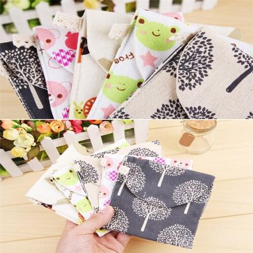 Women Girls Linen Sanitary Napkin Bag Sanitary Pad Pouch Portable Storage Organizer Case Sanitary Towel Pouch Purse Holder