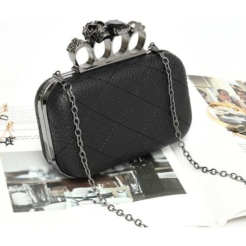 Lichee Pattern PU Women Clutches Bag Purses Knuckle Rings Ladies Leather Evening Bag Party Bride Day Clutch Chain Shoulder Bag