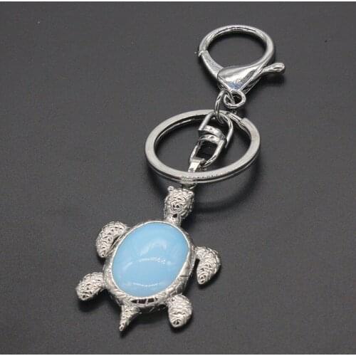 Trendy-beads Silver Plated Opalite Opal Tortoise Shape Pendant with Buckle Circle Modern Animal Jewelry