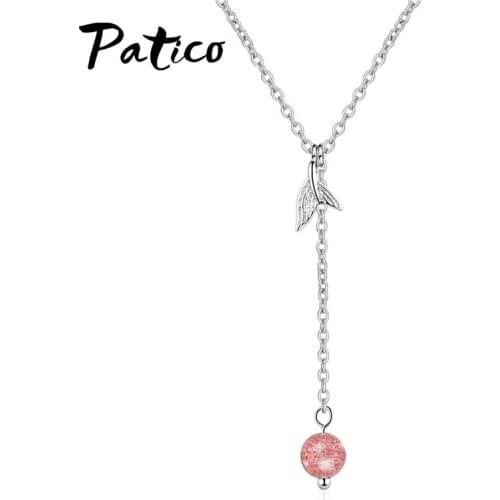 Party Fringed Natural Strawberry 925 Sterling Silver Necklaces Mermaid Fresh Fishtail Pink Crystal Clavicle Chain Jewelry