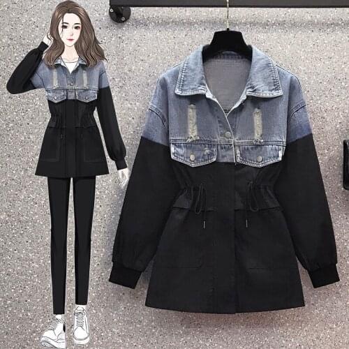 2021 New Large Size Fashion Wild Denim Jacket With Waist Ripped Holes Real shot Free Shipping