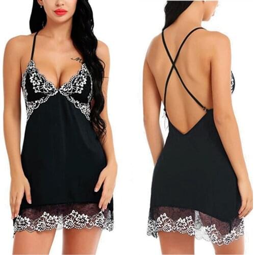 Women Clothes Women Sleepwear Sleevless Flower Lace Home Dress Sexy Nightgown Fashion Female Nightdress Thong Ladies Homewear