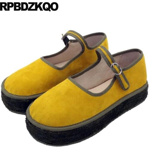 Round Toe Yellow China Platform Muffin Ethnic Women Elevator Mary Jane 2021 Traditional Chinese Shoes Grey Japanese School Flats
