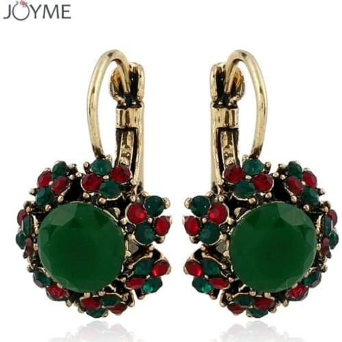 New Arrival Charm Earrings Flowers Studs Gold Color With Resin Crystal Cute Round Hoop Clip oorbellen Bridal Earrings For Women