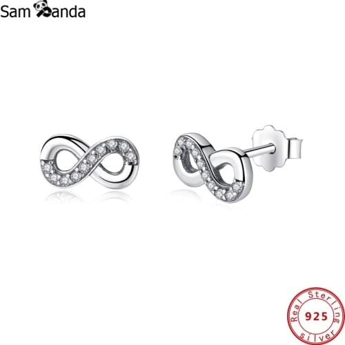 Original 925 Sterling Silver Stud Earrings Crystal Infinite Love Earings For Women Fine Jewelry Luxury Valentines Day Gifts