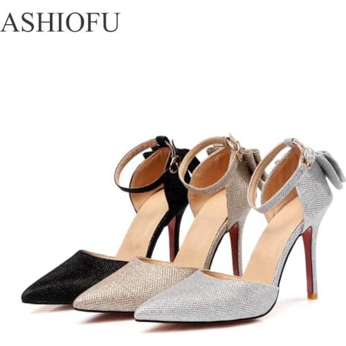 ASHIOFU New Womens High Heel Pumps D'orsay Buckle Strap Wedding Party Prom Shoes Butterfly Fashion Dress Evening Court Shoes