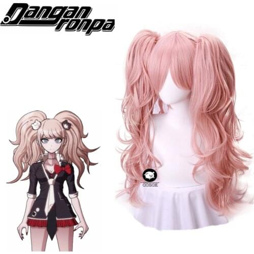Dangan Ronpa Danganronpa Enoshima Junko Cosplay Wig Pink Long Wavy With Ponytail Clip Heat Resistant Cosplay Wig + Bear Hairpins