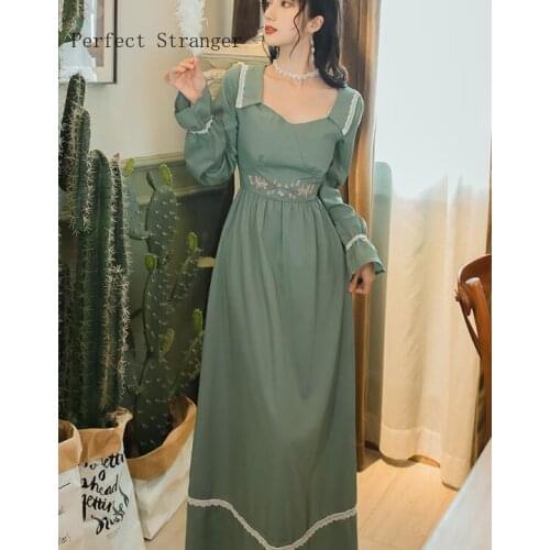 2020 Autumn Winter New Arrival High Quality Retro V Collar Flower Embroidery Hot Sale Women Long Dress