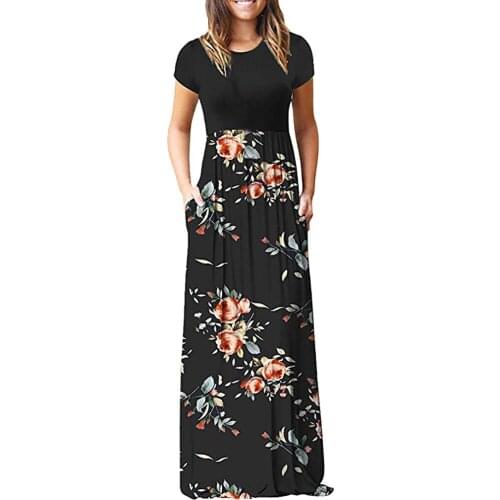 WomenS Plus Size Dresses Summer Casual Short Sleeve Dress O-Neck Floral Print Maxi Tank Long Dress Bohemian Party Dresses 2021