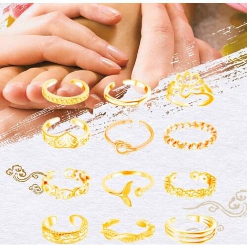 12pcs/set Adjustable Open Size Toe Rings For Women Girl Wave Heart Shape Summer Beach Foot Jewelry Multiple Designs DIY