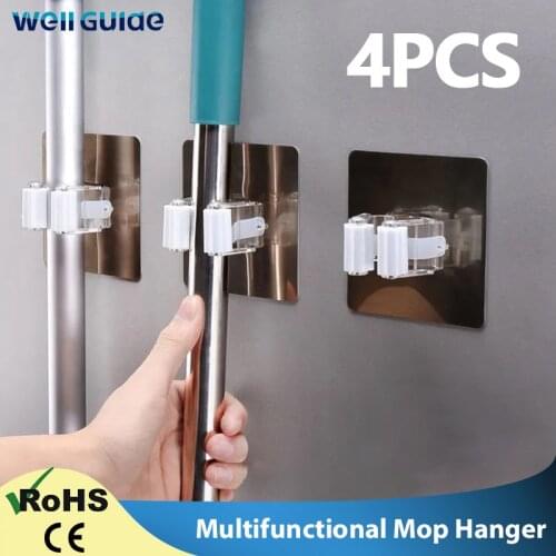 2/4pcs Adhesive Multi-Purpose Hooks Wall Mounted Mop Organizer Holder RackBrush Broom Hanger Hook Kitchen bathroom Strong Hooks