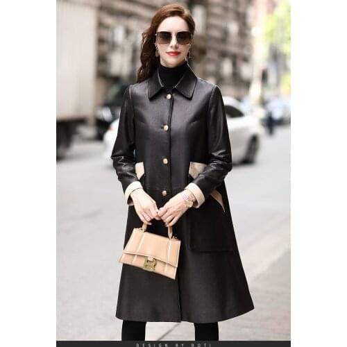 2021 Fashion Sheepskin Windbreaker a Loose Down Jacket Leather Coat Womens Middle Length