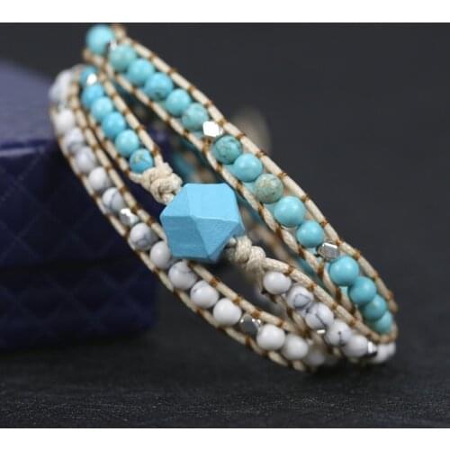 2021 Lovers jewelry Handmade wood Cube charm Leather Wrap Bracelet&Bangle yoga Jewelry drop shipping