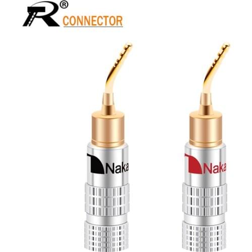 2Pcs High Quality New 24K Gold Nakamichi Speaker Pin Angel 2mm Banana Plugs Speaker wire Screw Lock Connector