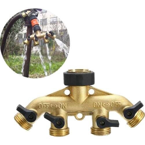 4 WAY BRASS HOSE SPLITTER 3/4 HOSE FAUCET MANIFOLD GARDEN HOSE ADAPTER CONNECTOR