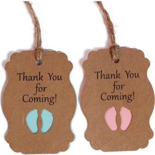 50Pcs Mini Foot Kraft Paper Hang Tag Baby Shower Kids Birthday Party Table Decor Thanks Card
