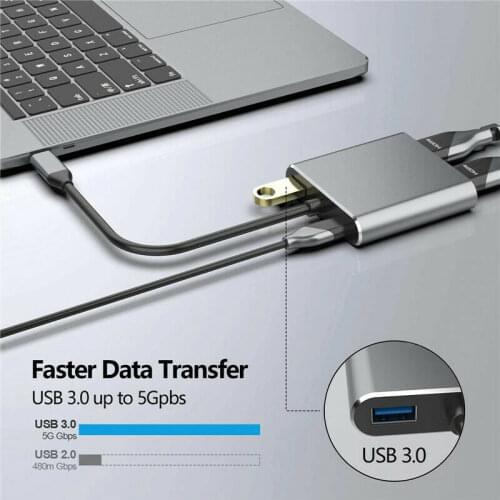 Type C USB-C to Dual HDMI 4K USB 3.0 PD Charging Adapter 4 in 1 Hub For Macbook