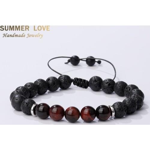 8mm Natural Lava Stone Braided Bracelet Fashion Tiger Eye Phoenix Stone Beads Bracelets Women Men Adjustable Rope Jewelry