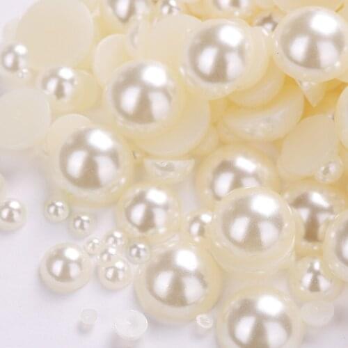 6000pcs Mix Size 2mm 3mm 4mm White Ivory Half Round ABS imitation Pearl beads Non Hotfix Flatback Pearls For Nail Decorations