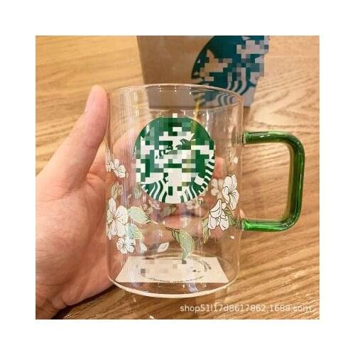 Star Cup Pear Flower Cup Creative Flower Printed Glass Cup Small Fresh Girl Water Cup Cold Drink Coffee Cup