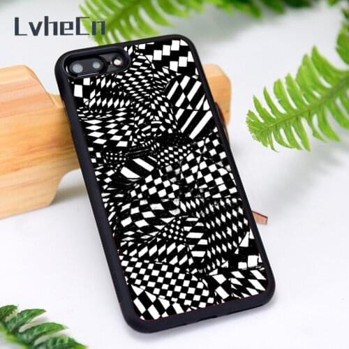 LvheCn Silicone Rubber Phone Case Cover for iPhone 6 6S 7 8 Plus X XS XR 11 12 Mini Pro Max checker design